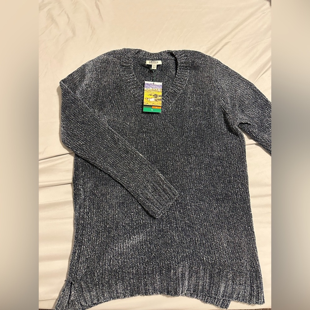 Orvis Chenille Sweater NWT Size XL Dark Heather blue